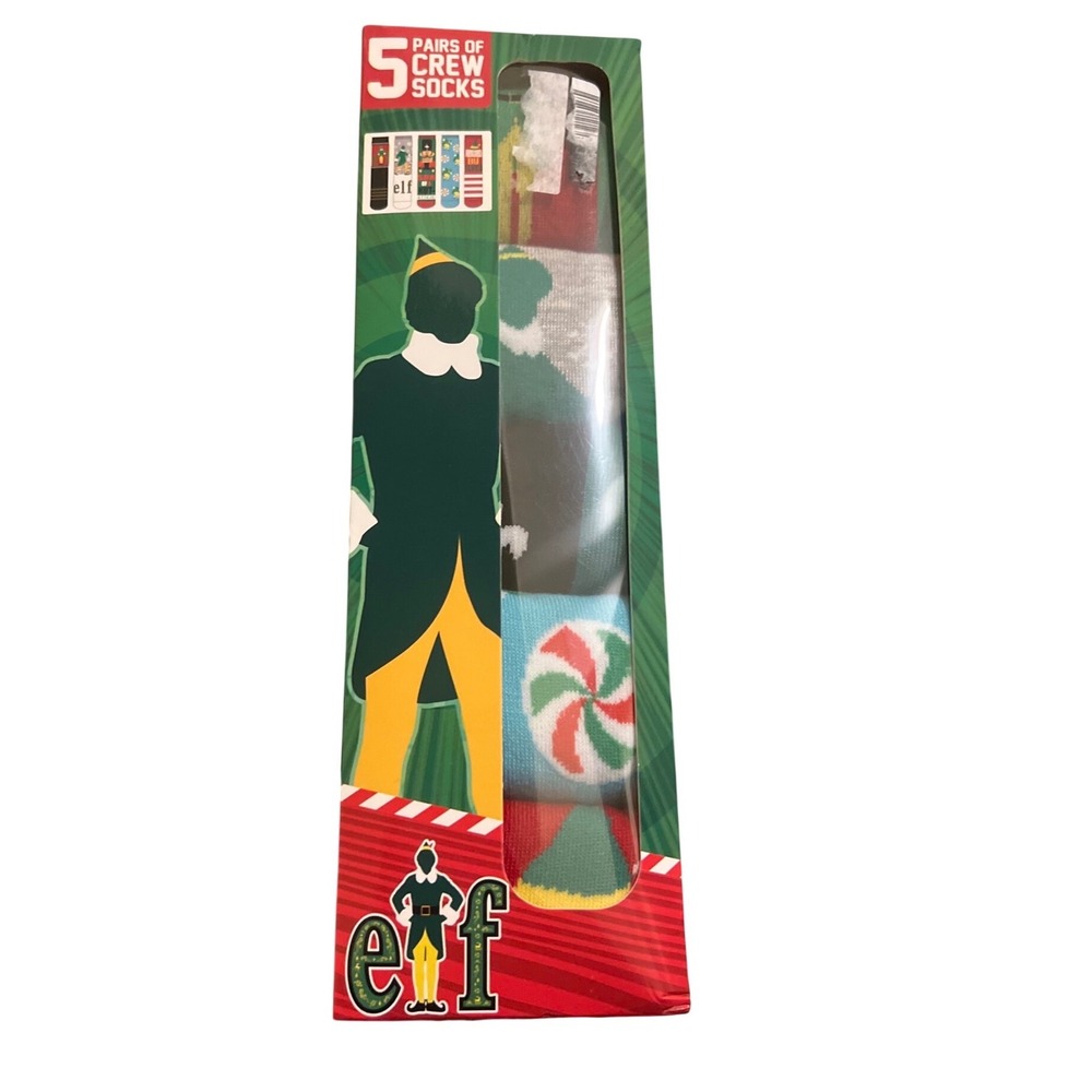 Elf Movie 5 Pairs Crew Socks Set Buddy The‎ Elf Santa Is Coming Candy Cane